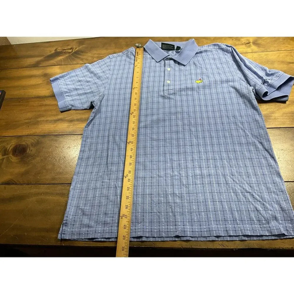 Masters Collection 60s Two Ply Mercerized Men's Large Blue Check Polo Shirt - Picture 5 of 7
